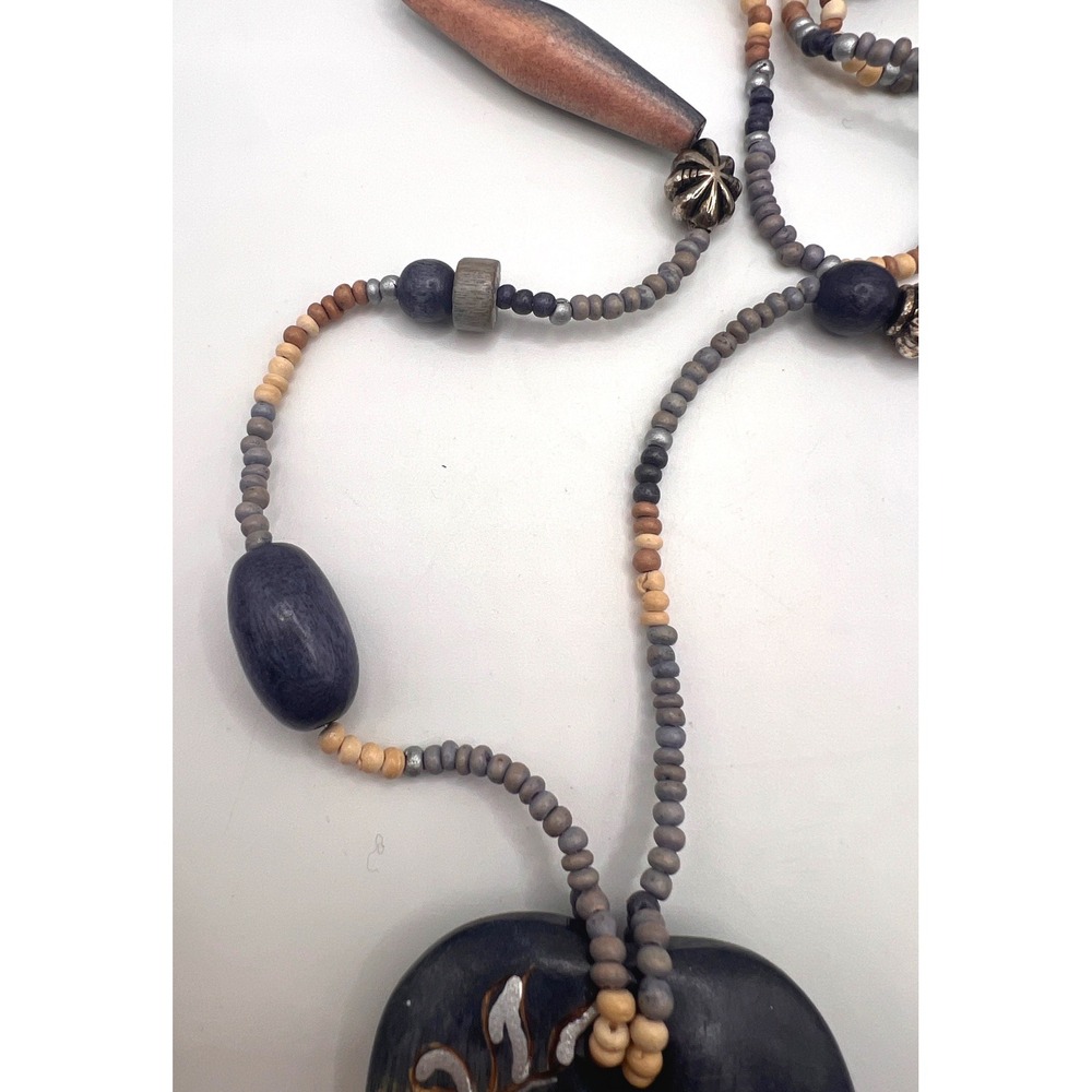 Boho Heart Pendant Necklace 32" Wood Beaded Long Statement‎ - Picture 7 of 8